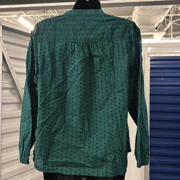 J. Crew Emerald Green Clip Dot Embroidered Long Sleeve Button Down Blouse Size M - Picture 7 of 7